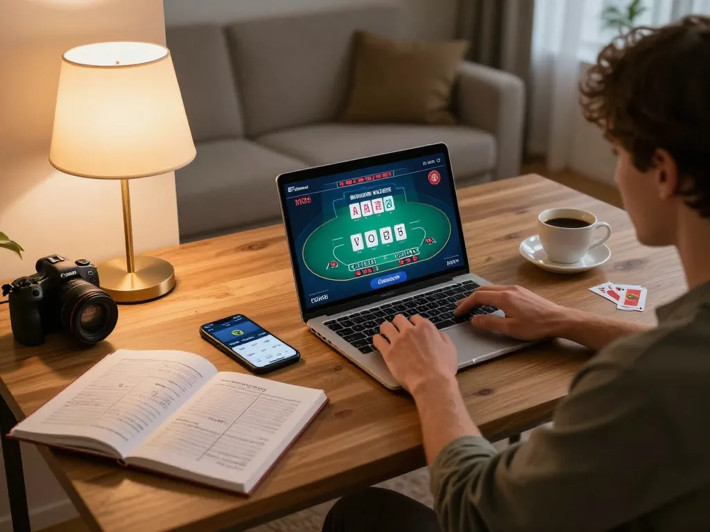 Player enjoying a blackjack game on the Open88 platform in a cozy home setting