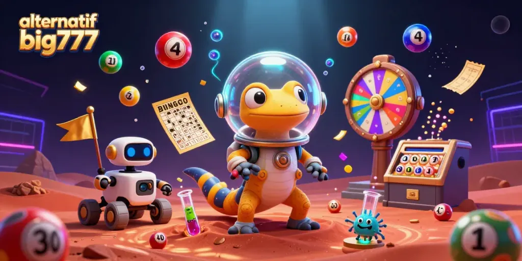 Engage in the exciting world of alternatif big777, exploring a vibrant 3D casino scene with fantastical elements.