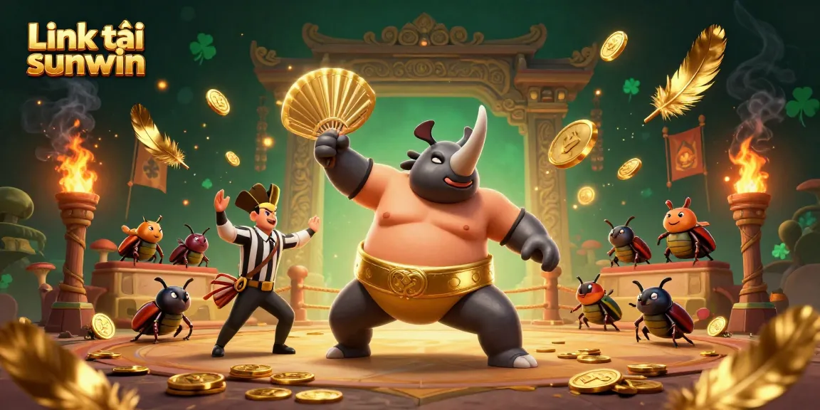 Experience the thrill with the Link tải sunwin as our sumo champion beetle celebrates with coins flying!