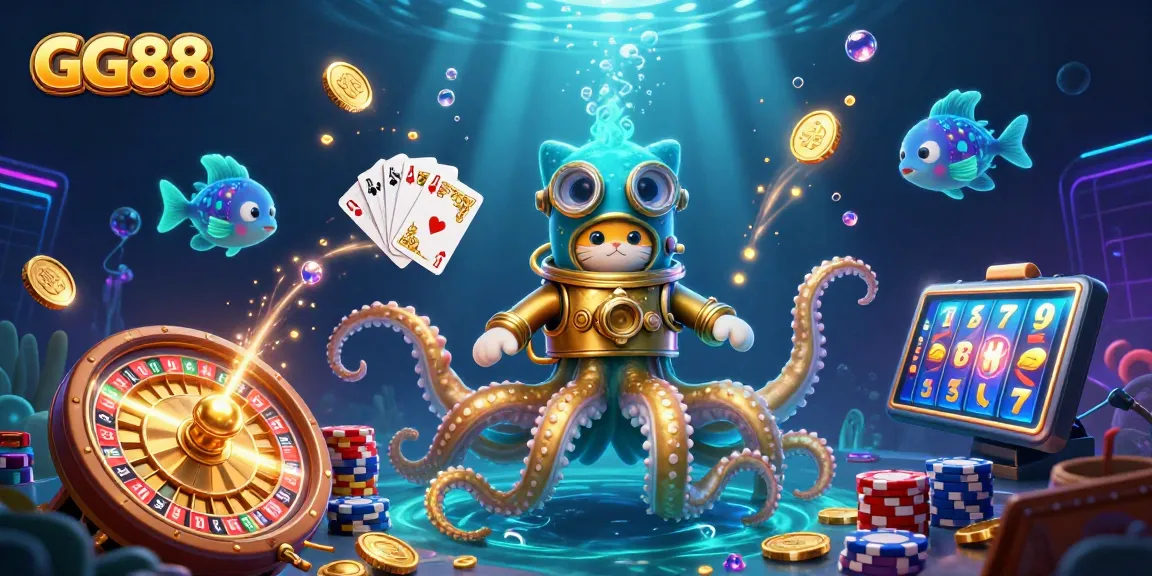 Engage in thrilling gameplay at GG88 with vibrant casino elements and exciting underwater characters.