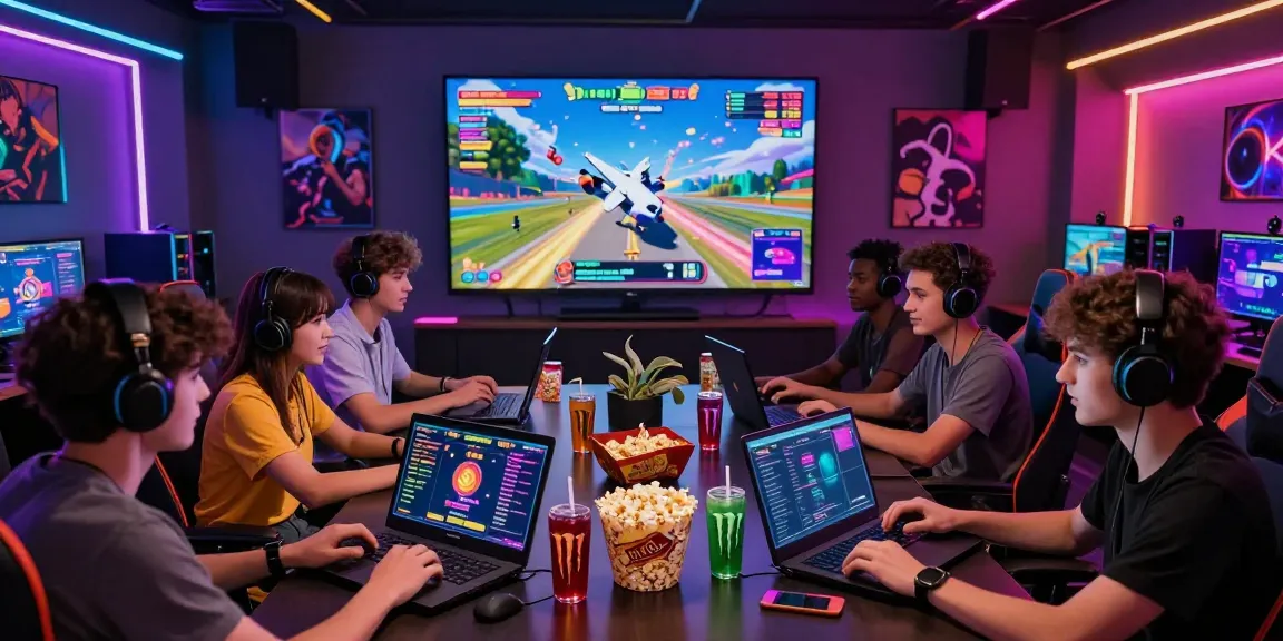 A group enjoying the Aviator game in a vibrant gaming lounge with colorful lights and dynamic gameplay.