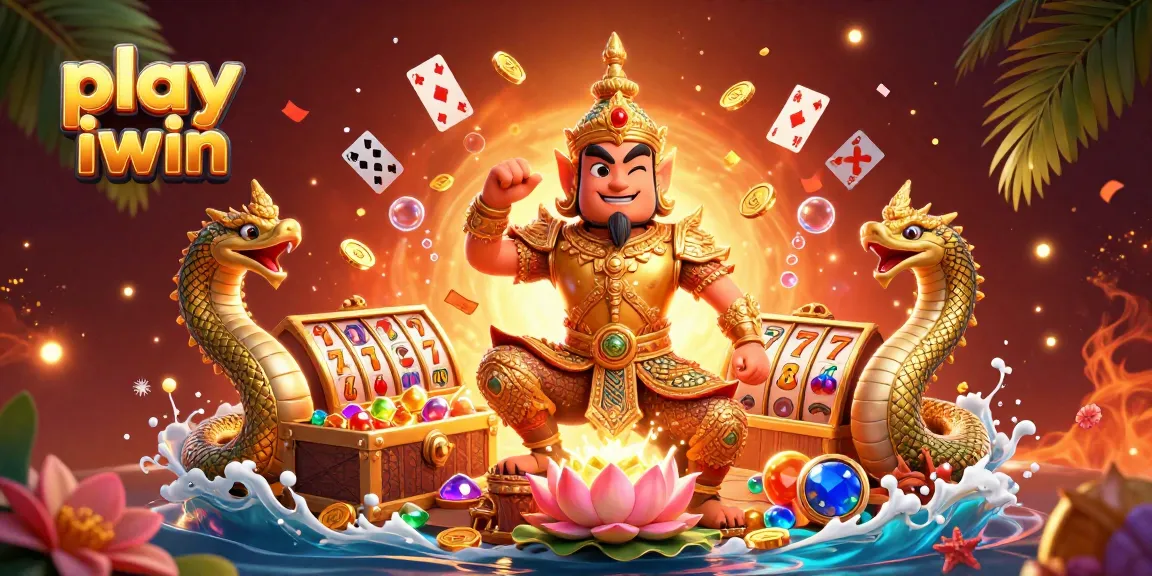 Play iwin with excitement as colorful gems and gold coins surround the guardian and Naga companions.