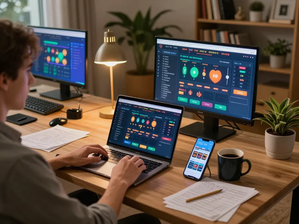 92slot player engaging in online gaming at home with strategy notes and betting interface