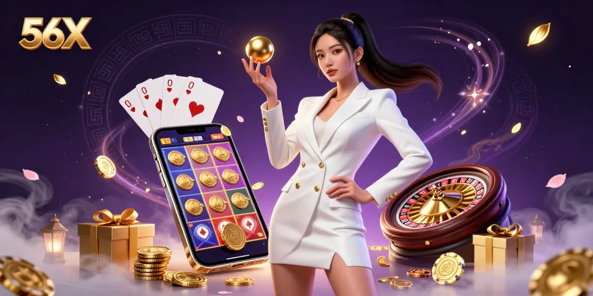 Experience thrilling bets at 56X, a vibrant casino scene with dynamic games and rich rewards.