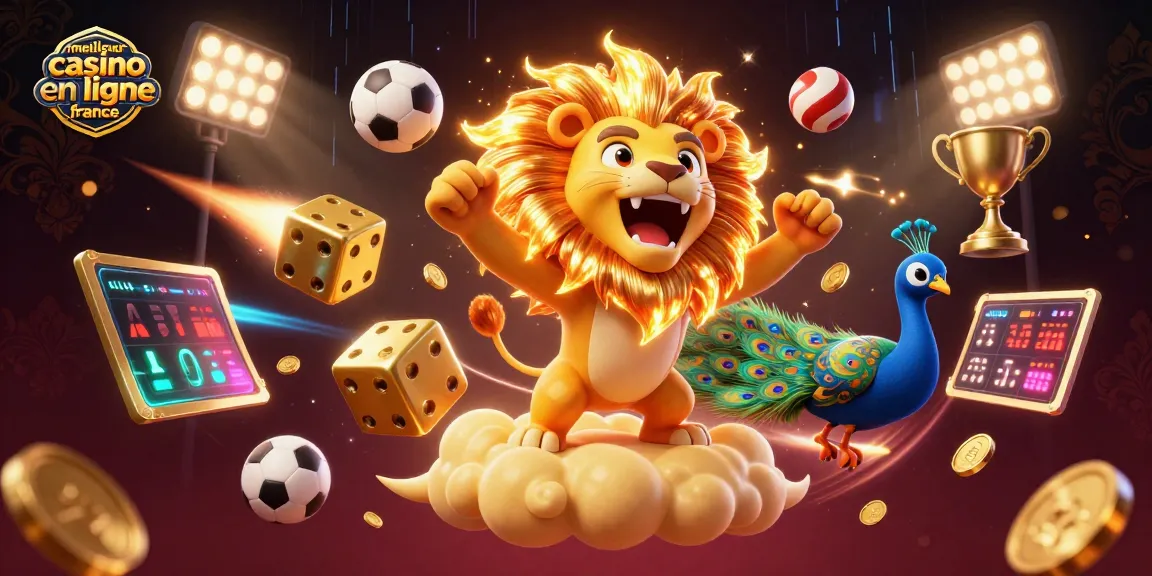 Visuel captivant du meilleur casino en ligne France avec un lion solaire illustrant la chance.