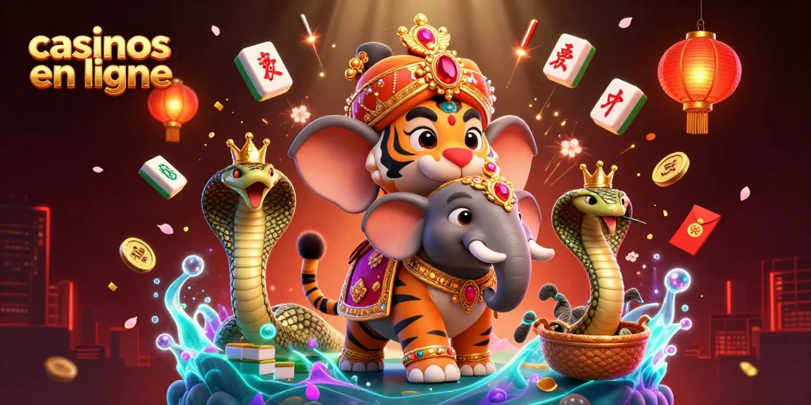 Profitez des jeux dans les casinos en ligne avec un éléphant et un tigre maharaja en scène festive