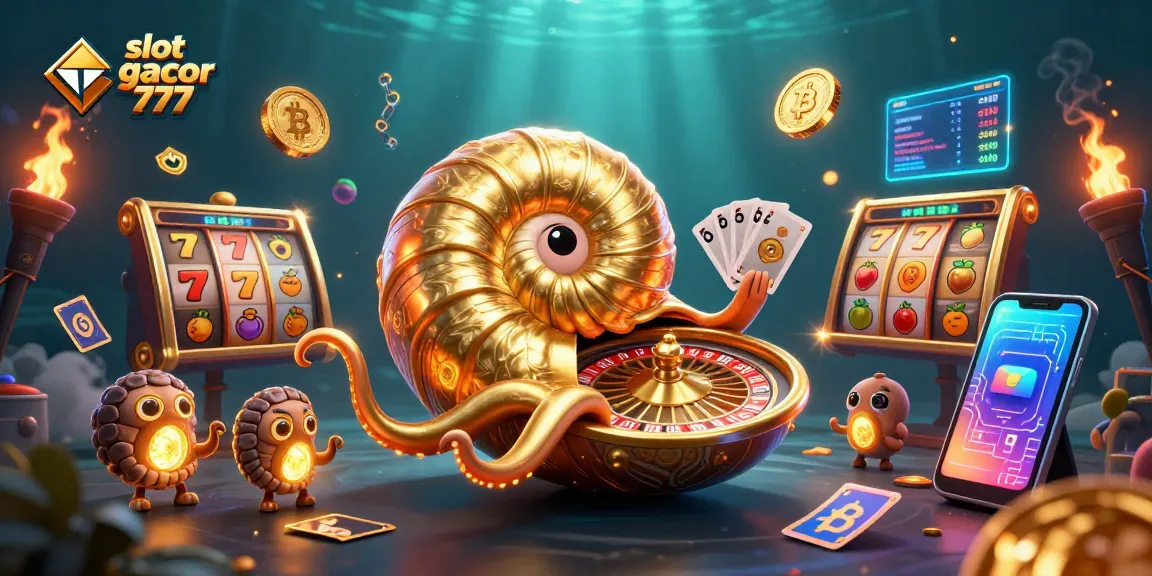 Engage with slot gacor 777 in this immersive 3D casino scene filled with vibrant slots and crypto elements.