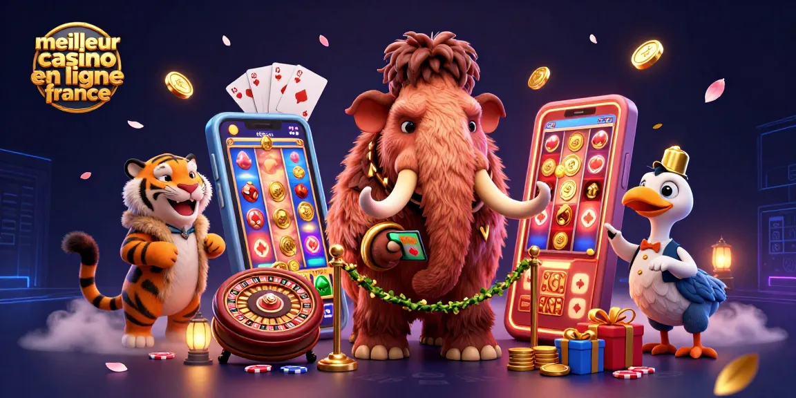 Image d'une scène dynamique représentant les personnages du "meilleur casino en ligne france" avec des éléments de jeux de casino.