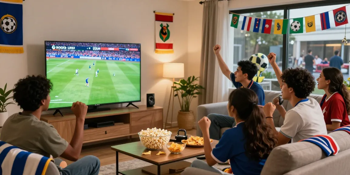 Friends enjoying the excitement of koora live sports streaming in a cozy living room.