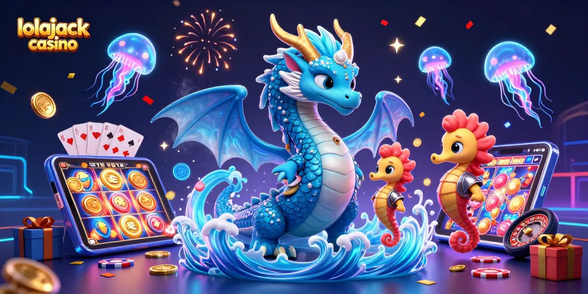 Win at lolajack casino with enticing slot games and dynamic gameplay in a vibrant 3D illustration.