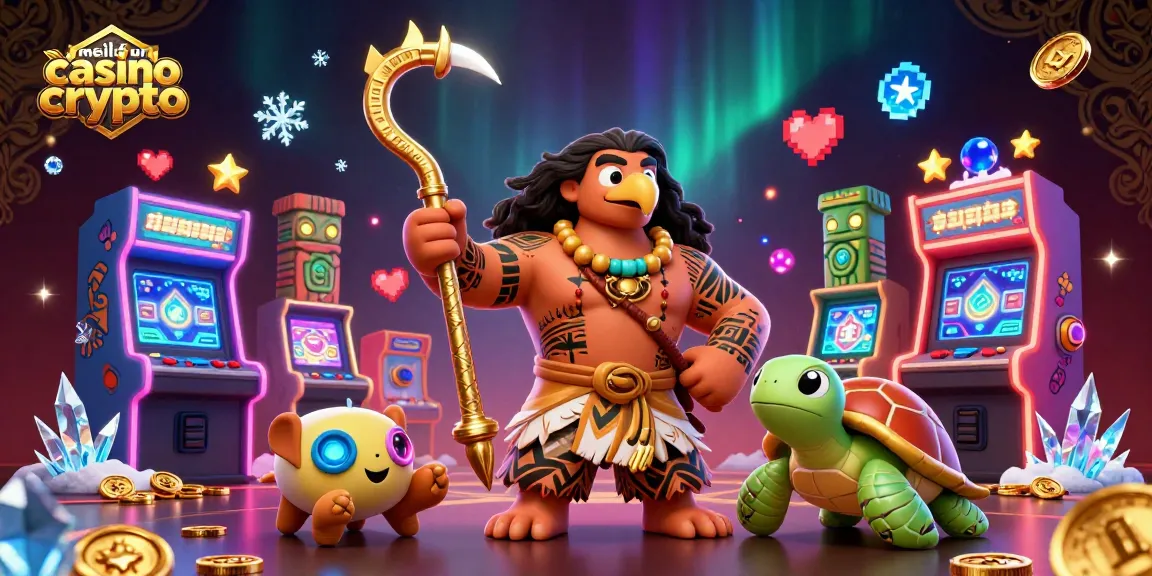 Découvrez le meilleur casino crypto avec une illustration vibrante de personnages 3D et éléments de jeu.