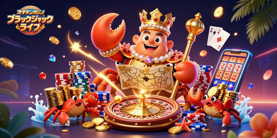 オンラインカジノ ブラックジャック ライブでのゲーム中、金色のカニ皇帝が活躍するシーン。