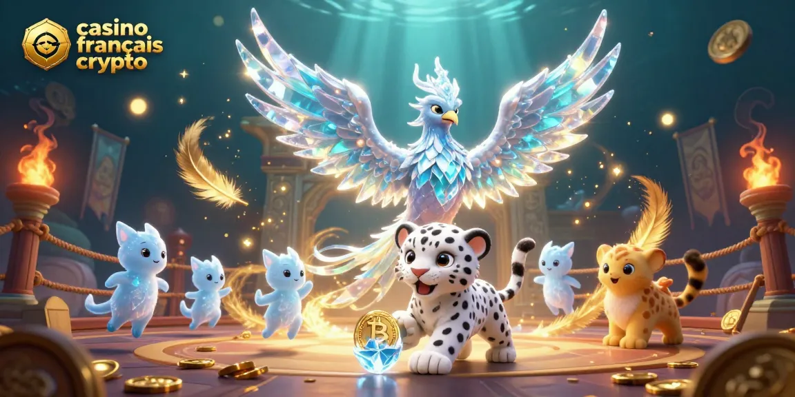 Jouez au casino français crypto avec un phoenix de glace et des éléments de jeu en 3D scintillants.