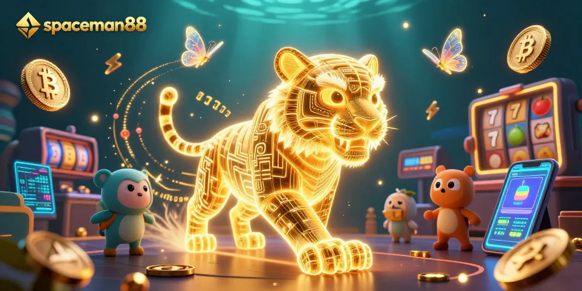 Experience thrilling slots with spaceman88 in a rich, vibrant digital casino landscape filled with neon energy.