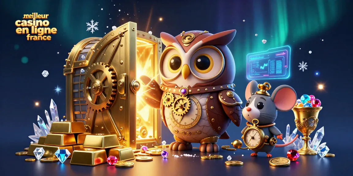 Gains fulgurants au meilleur casino en ligne France avec un hibou steampunk et des pièces dorées.