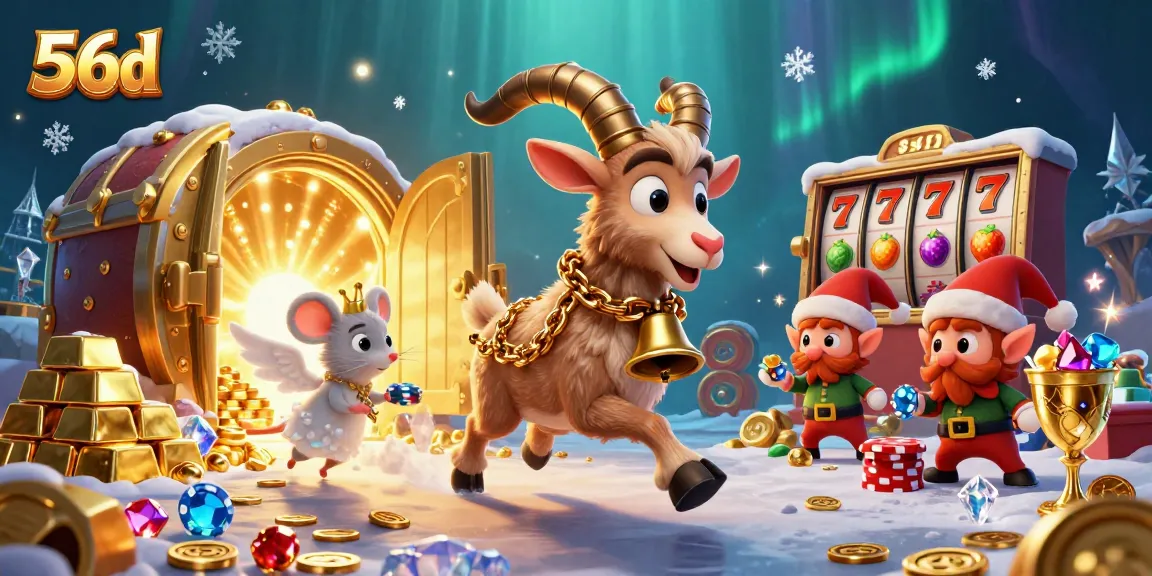 Experience the thrilling action of 56d as Krampus, angel mouse, and gremlins create a vibrant casino scene.