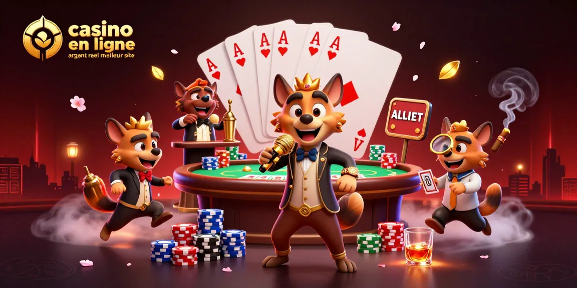 Animation présentant le meilleur site de casino en ligne argent réel avec des hyènes dans un club de casino.