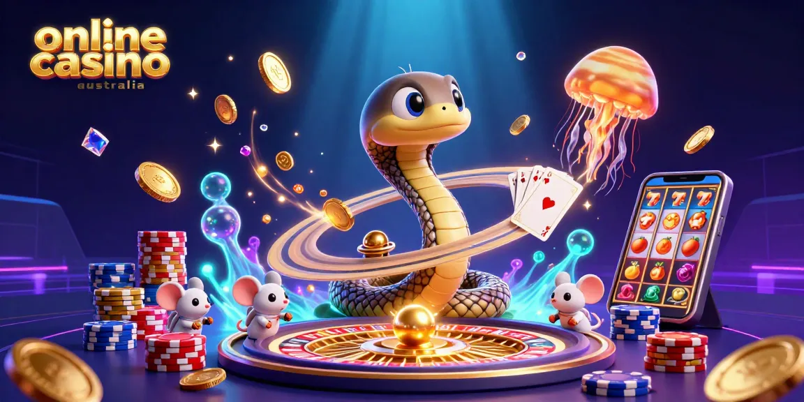 Experience the thrill at the online casino australia with a vibrant 3D scene featuring cosmic characters and casino elements.