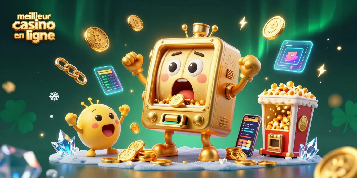 Découvrez la magie des gains au meilleur casino en ligne avec une machine à sous dorée et des pièces qui tombent.